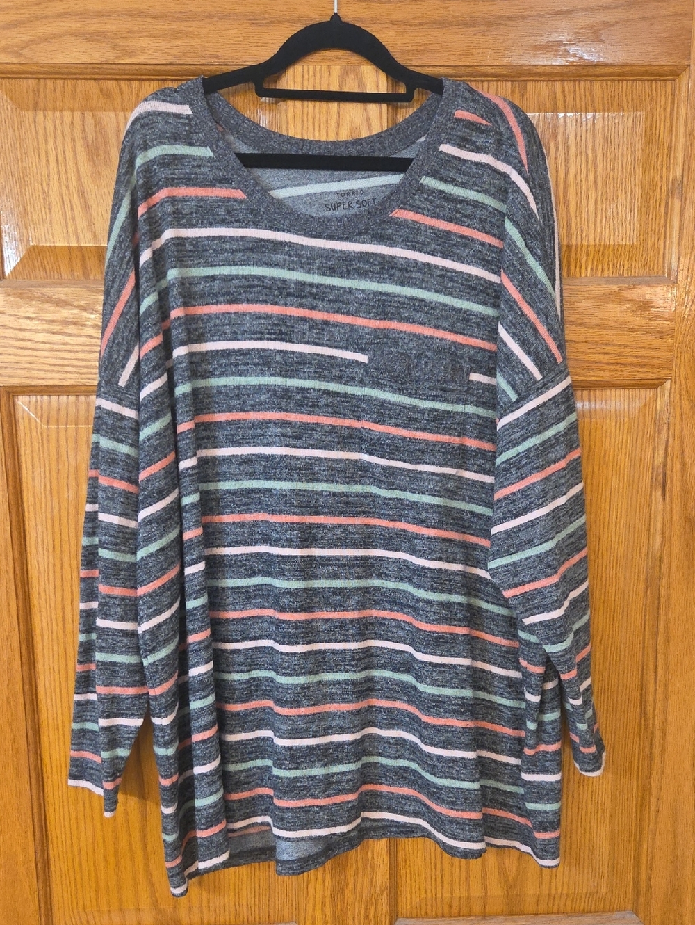 torrid Gray Striped Super Soft Plush Top with Pink Accent